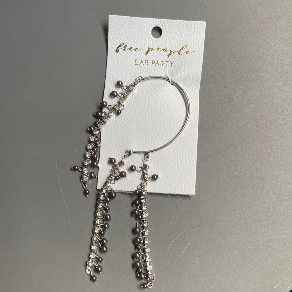 Free People Ear Party Ear Cuff, dangling crystals and beads, NWT